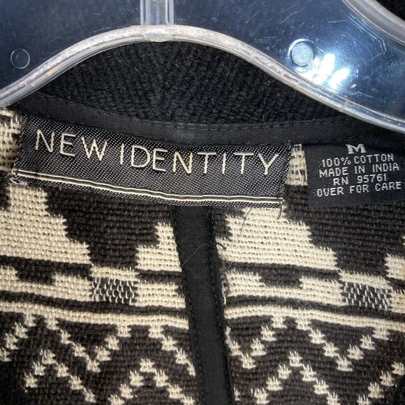 VTG 90s New Identity Sweater Jacket Womens M Black White Geometric Western Aztec - Picture 4 of 7
